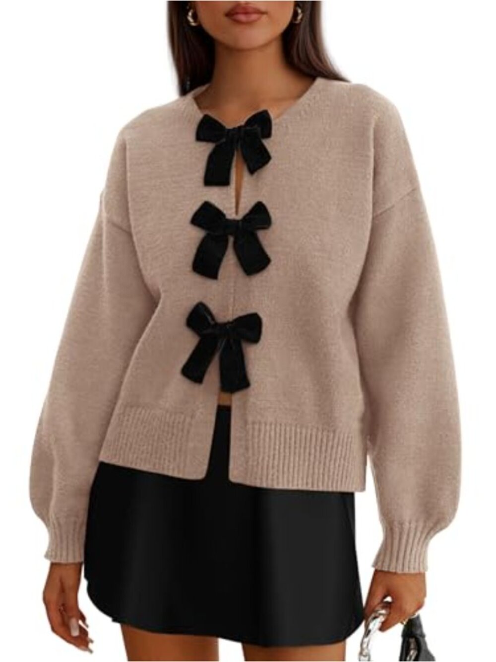 Bow Tie Front Long Sleeve Knit Cardigan Sweater